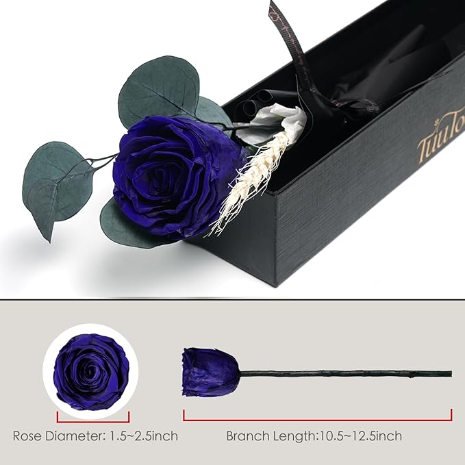 Forever Flower, Preserved Rose Birthday Gifts for Women, Her, Wife, Mom, Prime Eternal Roses Gifts for Mothers Day, Valentines Day, Anniversary, Graduation, Wedding, Single Rose Real Rose (Blue)