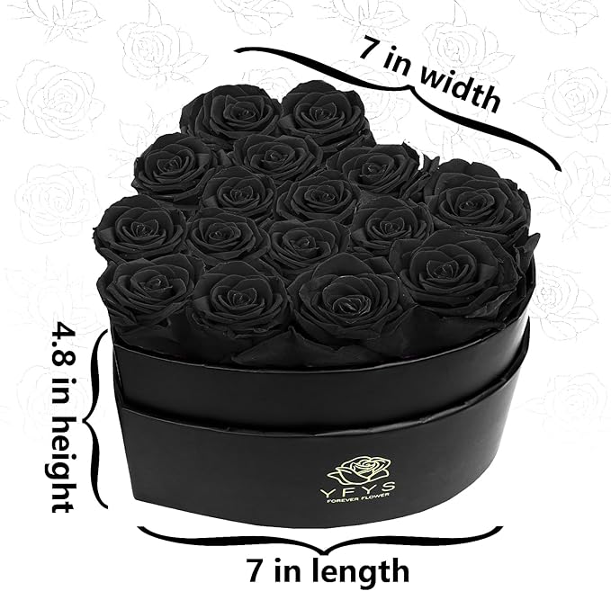 16-Piece Forever Flowers Heart-Shaped Box – Real Immortal Preserved Roses Lasting a Year, Perfect for Birthday, Girlfriend, Mother, or Wife, Valentine Day Gift for Her - Black