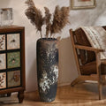 Black Rustic Ceramic Tall Floor Vase, 23.6 Inch Vintage Large Farmhouse Vase Pottery Clay Terracotta Rustic Vases for Home Decor Living Room Entryway Table Centerpieces,Kitchen,Housewarming Gifts