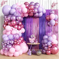 Purple Pink Balloon Garland Arch Kit Birthday Party Decorations, Music Themed Foil Fringe Curtains Backdrop Tinsel Streamer Photo Booth Props for Girls Butterfly Christmas Party Decor Supplies