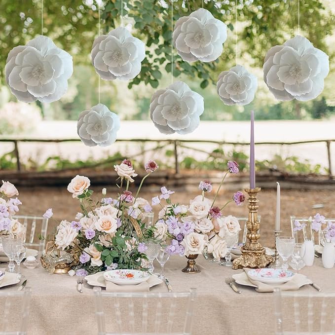 BRT Bearingshui Crepe Paper Flowers Decoration for Wall Total 9 Pcs, Artificial Flowers for Wedding Decor,Flower Backdrop Decor, Baby Bridal Shower Birthday Party, White 3D Wall Flowers Decor