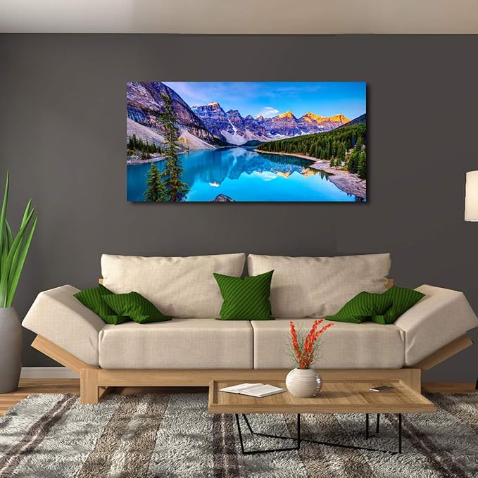 Wall Art Lake Mountain Landscape Picture Print Canvas Wall Art for Living Room Bedroom, Modern Giclee Artwork Home Decor Stretched and Framed Ready to Hang, Waterproof Artwork -24x48inches