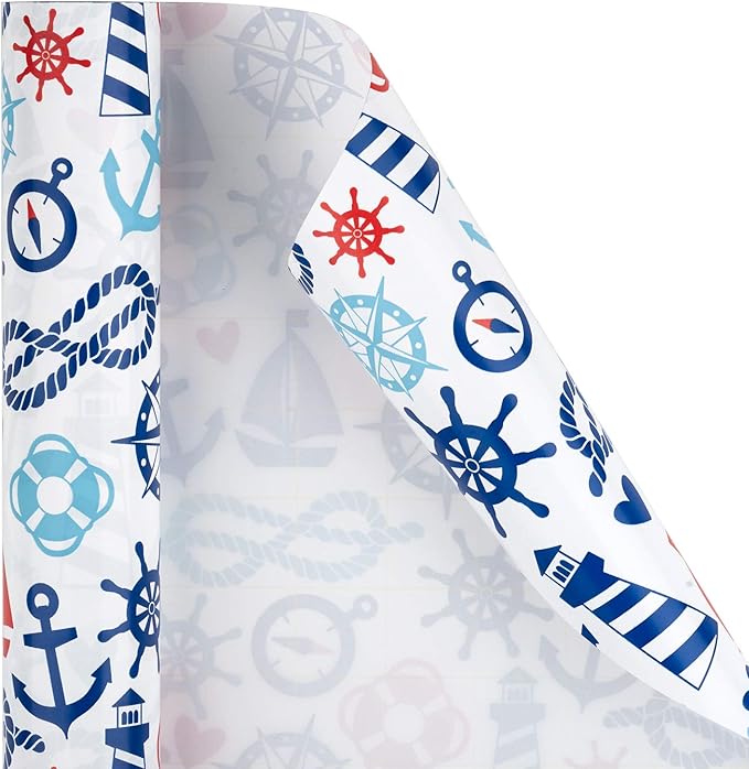 WRAPAHOLIC 30 Inch Nautical Anchors Wrapping Paper Roll - 30 Inch x 33 Feet - Nautical Element Anchor Design Perfect for Birthday, Nautical Beach Decoration, Baby Shower