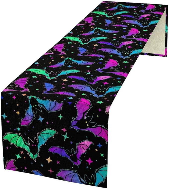 Gothic Table Runner,Colorful Bat Star Pattern Table Runner for Home Kitchen Table Dining Garden Farmhouse Wedding Party Decor 13x90 Inch