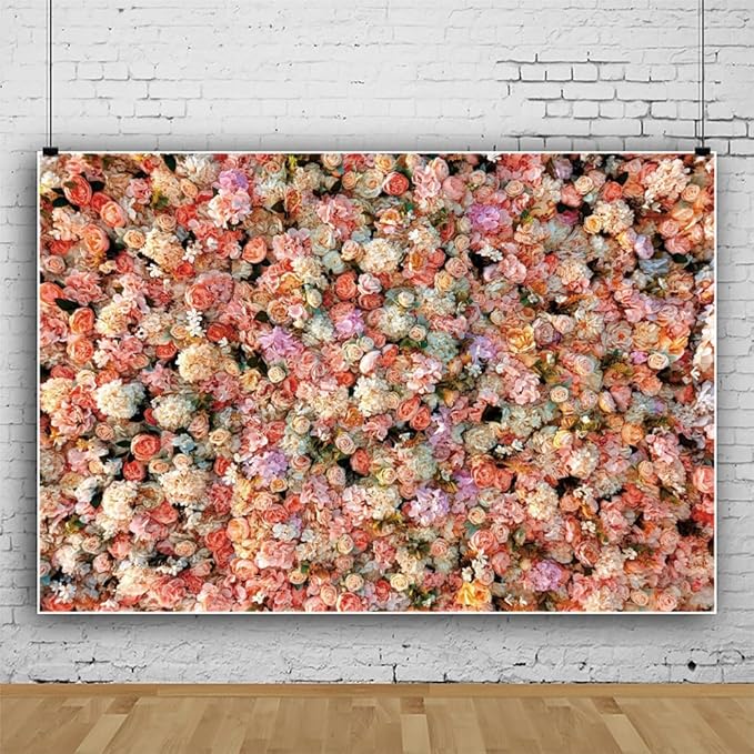 Leowefowa Floral Wall Photography Backdrop 10x6.5ft Colorful Rose Flower Romantic Wedding Background for Lover Spring Pink White Rose Petal Engagement Party Banner Decor Photo Supplies Prop