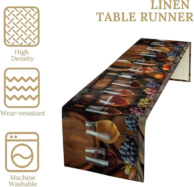 Red Wine Themed Retro Table Runner, Table Dresser Runner, Kitchen Dining Table Runners for Indoor Outdoor Holiday Decor 13x108 in