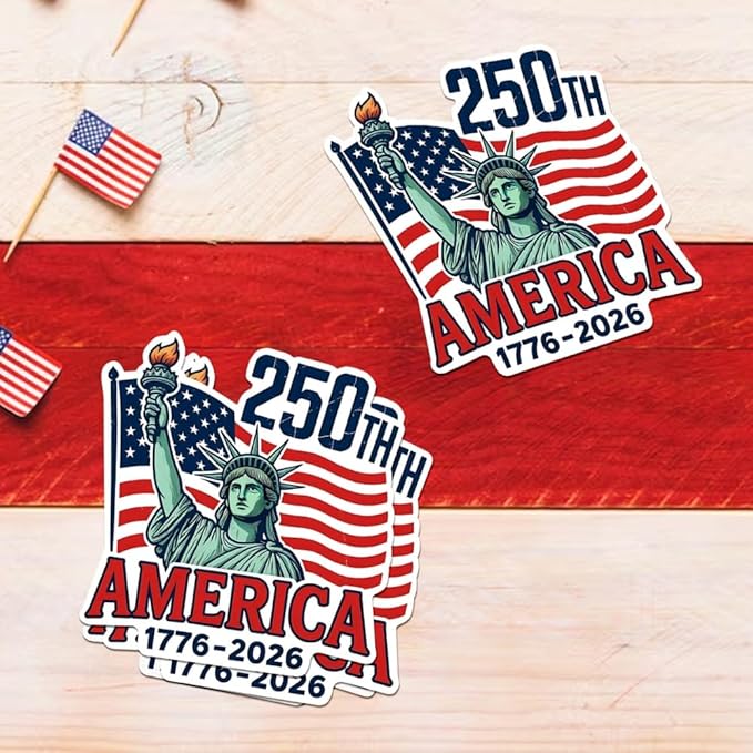 HANDICHI Design 5 Pack 5 Inch America 250th Anniversary Stickers (1776–2026), Patriotic Statue of Liberty & USA Flag Vinyl Decals
