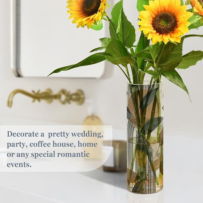 Flower Vase Clear Plastic Cylinder Vases Decor for Centerpieces Home Storage Office Weddings Green Bohemian 11.8 x 3.9 in