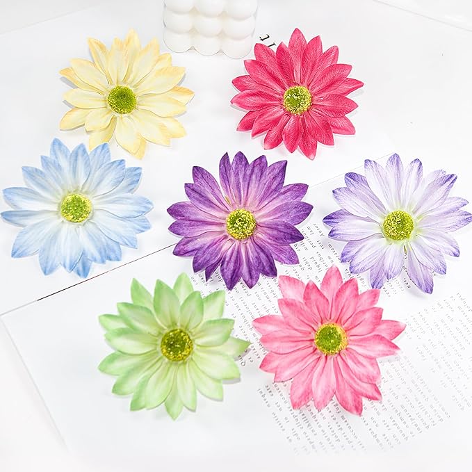 Silk Daisy Flower Heads, White Daisy Artificial Flower Head Bulk, 12 Pcs 3.5 Inch Fake Flowers Heads Gerbera Flowers Head for Craft, Easter Wedding, DIY Wreath, Party Decorations