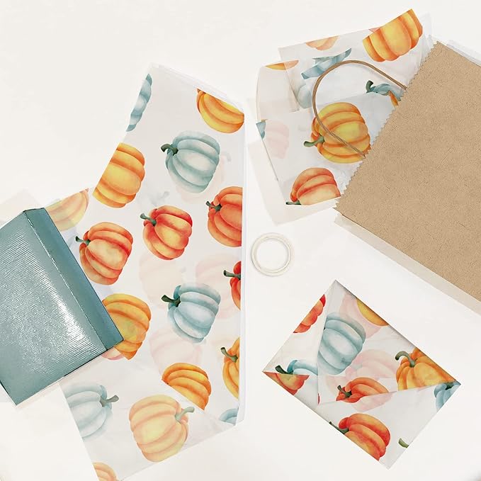 Fall Pumpkin Printed Tissue Paper Sheets for Gift Bags and Wrapping - Bulk Halloween Tissue - Decorative Art Paper for Packaging and Gifting | 24 Sheets 20" x 30"
