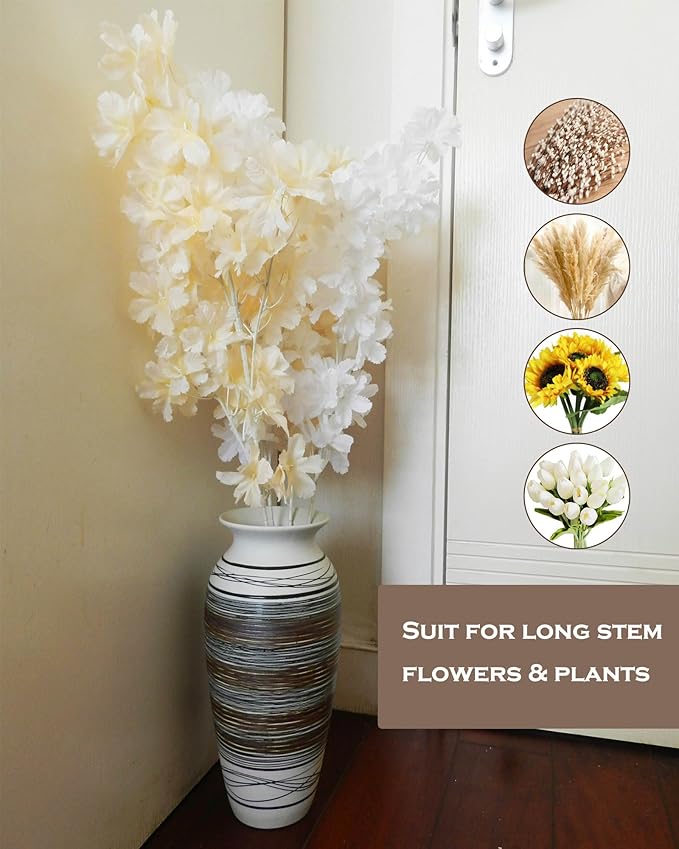 Ceramic Rustic Farmhouse Vase, 12.6” Large Vintage Flower vase for Home Decor, Tall Boho Textured Vases for Living Room, Table, Mantel, Shelf and Centerpieces Decor and Housewarming (B)