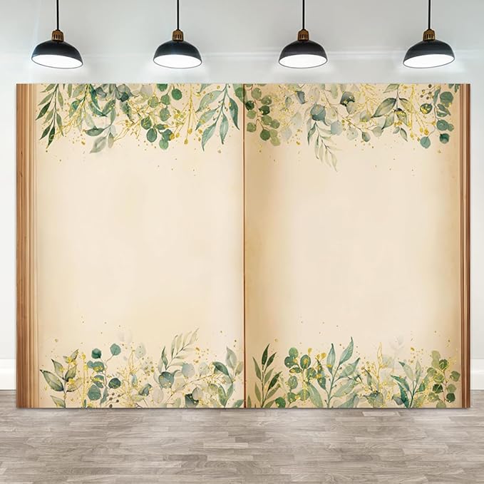 7x5ft Fairy Tale Books Backdrop Once Upon a Time Storybook Photography Background Green Leaves Foliage Old Open Magic Book Romantic Wedding Decorations Birthday Baby Shower Photo Booth Prop