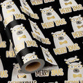 MAYPLUSS Metallic Foil Christmas Gift Wrap Paper - 17 Inch X 33 Feet - Cute Luxury Golden Bear w/Sunglasses on Black Design Winter Holiday Gift Wrap Present Paper Sheet for Party Birthday Baby Shower