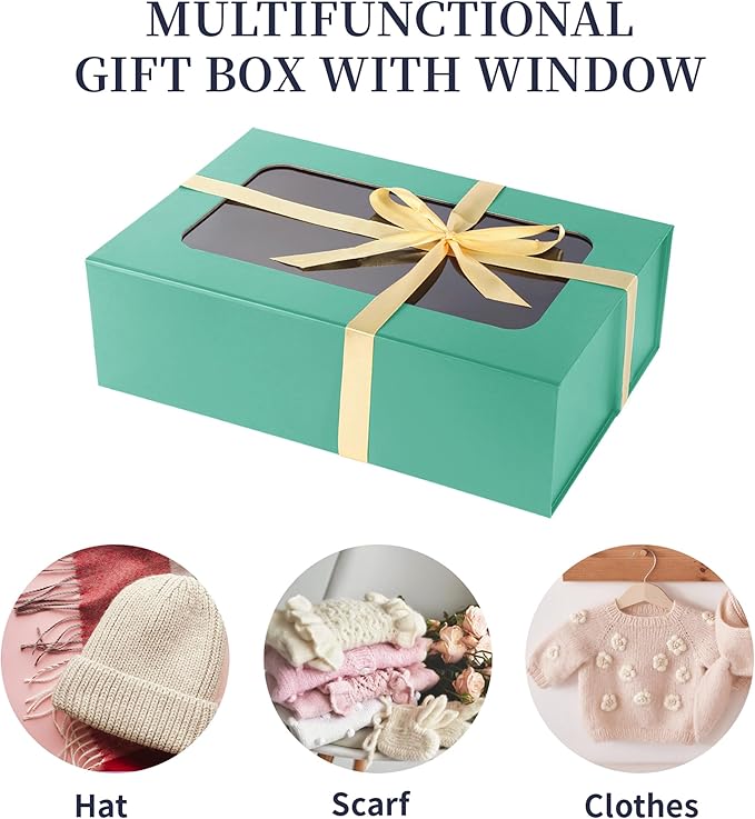 Light Green Large Gift Box with Window, 13.5"x9"x4.3" Bridesmaid Boxe for Gifts Giving,Birthday Gift Boxes with Magnetic,Closure Lid Gifts Box for Presents,Cute Boxe,Luxury for Gift Packaging