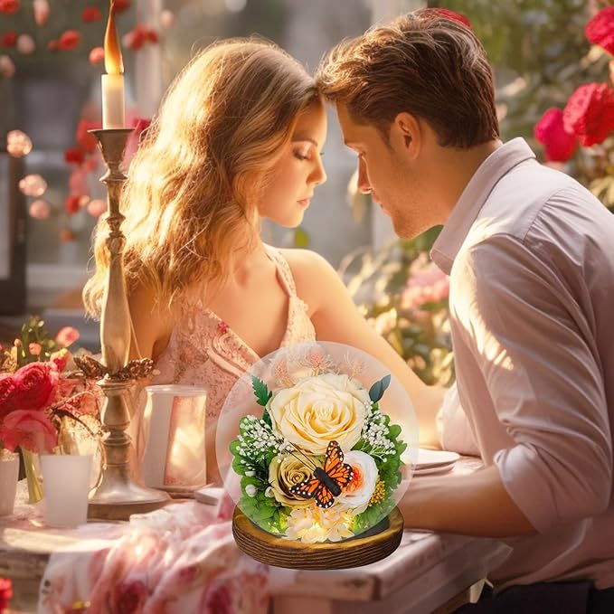 Large Preserved Flowers with Card-Flowers for Delivery Prime,Eternal Rose with Lights,Roses in Glass Dome,Romantic Gift for Her,Decoration, Fresh Rose Flowers for Mom, Birthday, Anniversary(Yellow)