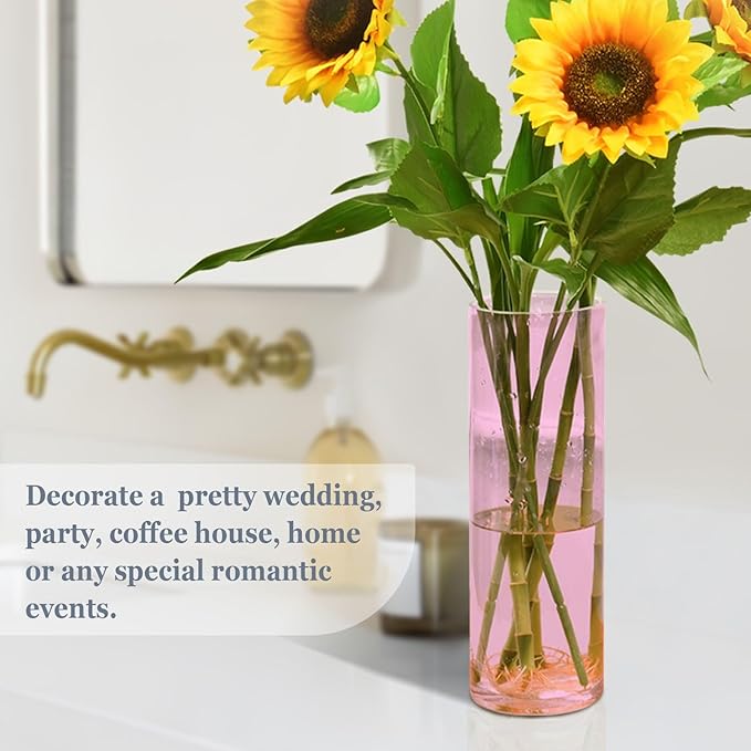 Flower Vase Clear Plastic Cylinder Vases Decor for Centerpieces Home Storage Office Weddings Pink 11.8 x 3.9 in