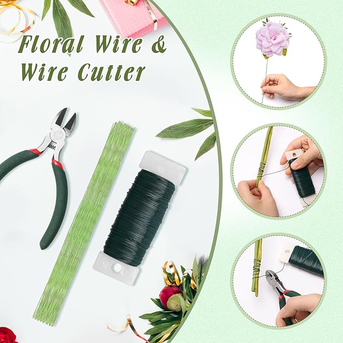 AHIER Corsage Wristlet Band, 162PCS DIY Wrist Corsage Kit with 6P Corsage Bracelet, Wire Cutter and Floral Wire, Green Floral Tape, Pin, Ribbon for Wedding Party Boutonniere Wrist Corsage Supplies