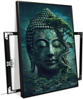 Buddha statue wall art canvas wall decor aesthetic picture mystical nature art for tranquil home and spiritual space 8x12in Metal blackFramed