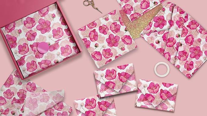 Pro Supply Global Pink Poppies Printed Tissue Paper for Valentine's Day Gift Bags or Boxes and Wrapping - Bulk Decorative Art Tissue Paper for Packaging and Gifting | 24 Sheets 20" x 30"