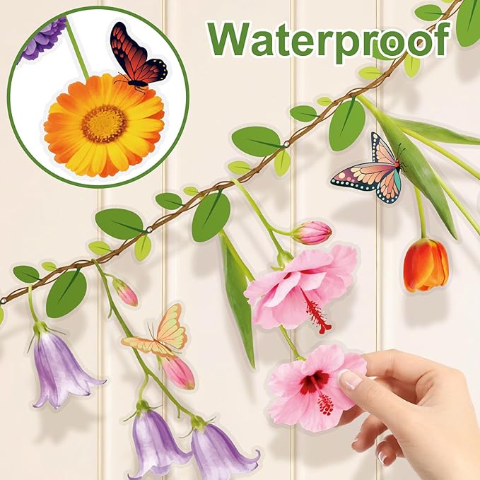 2PCS Flower Banner Reusable Wildflower Garland Floral for Spring Party Enchanted Garden Theme Picnic Wedding Baby Shower Birthday Tea Party Christmas Supplies Home Decorations