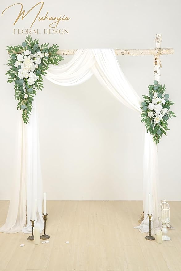 Artificial Arch Flowers Kit(Pack of 4),2Pcs Artificial Flower Arch Decor, 2Pcs Drapes, Ceremony and Reception Background Rose Decoration, White Champagne Floral Party and Outdoor Decor