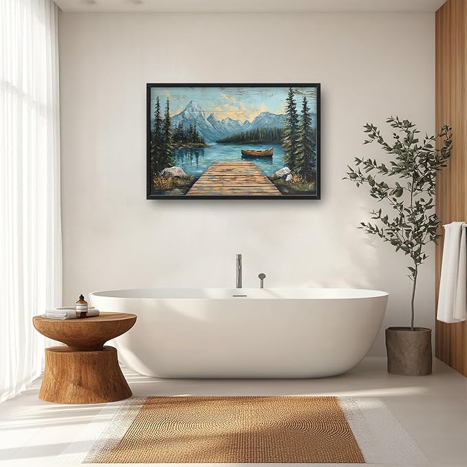 Rustic Lake Large Wall Art Forest Mountain Pictures Wall Decor Nature Landscape Big Canvas Painting Prints Framed Artwork Home Decorations Above Bed for Bedroom Living Room Dining Room 36"x24"