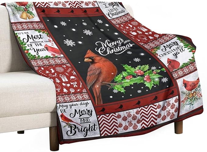 Cardinal Bird Christmas Blanket - Cardinal Gifts Throw for Kids Adults - Soft Warm Cozy Fleece for Couch Sofa Bed 50"x60"