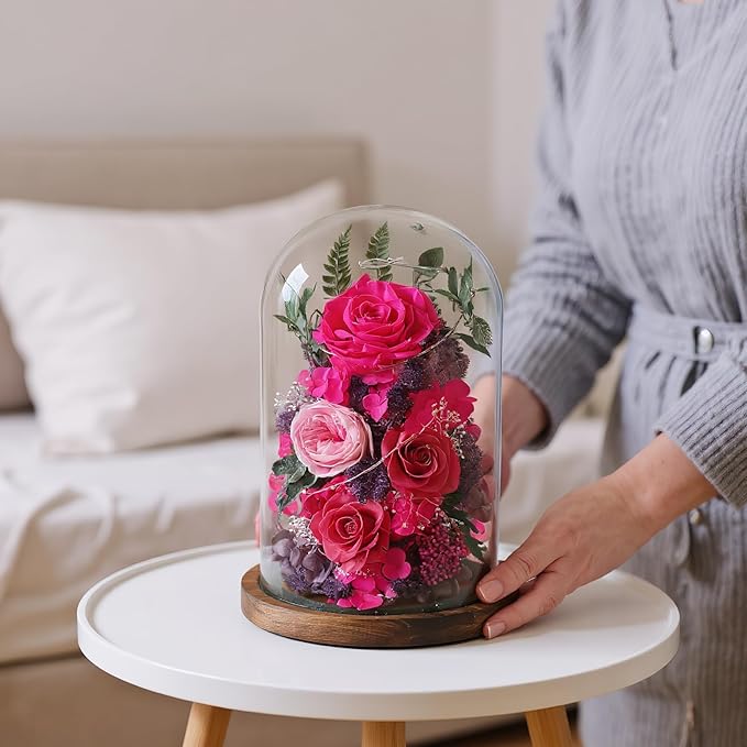 Flowers for Delivery Preserved Flowers Rose in Glass Dome,Reddish Rose Forever Flowers Birthday Gifts for Women Mom Grandma Friend Gifts for Her,Home Decor