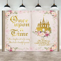15x10ft Once Upon a Time Backdrop Pink Flower Gold Castle Photography Background Fairy Tale Books Floral Princess Girls Birthday Banner Decorations Fairytale Wedding Portrait Photo Booth Prop