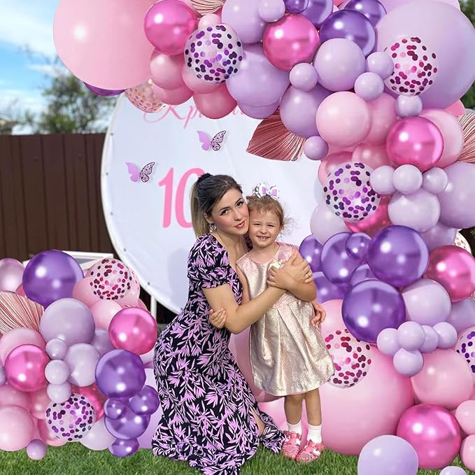 Pink and Purple Balloons,50Pcs 12 Inch Purple Pink Metallic Confetti Balloons with Ribbon for Girls Women Birthday Brida Shower Wedding Party Decorations