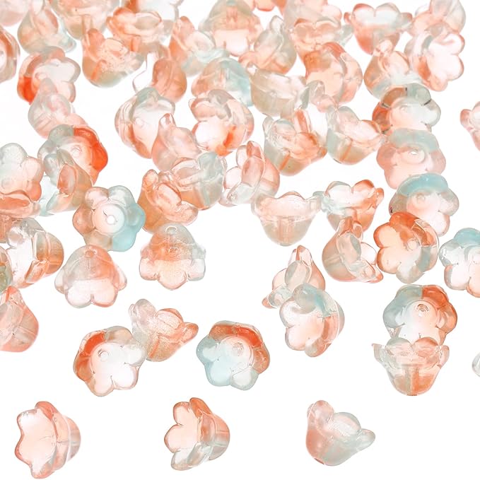 PATIKIL Glass Trumpet Flower Beads, 200 Pcs Gradient Flower Bead Charm for Jewelry Making DIY Craft, Bracelets, Earrings, Necklaces Decorations, Orange, Blue