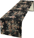 Dark Floral Table Runner, Orange Blossoming Flower Bunch Rose Gothic Black Wildflowers Table Runner for Farmhouse Kitchen Dining Table Decor, 13x108inch
