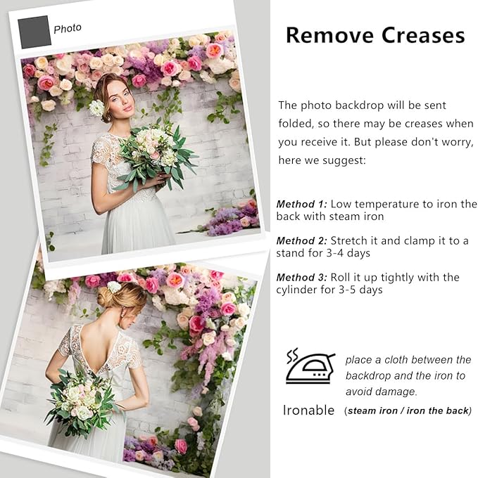 YongFoto Retro White Brick Wall Floral Arch Backdrop 12x8ft Rose Flowers Vine Leaves Photography Background Birthday Bridal Shower Wedding Party Banner Room Decor Portraits Photoshoot Wallpaper
