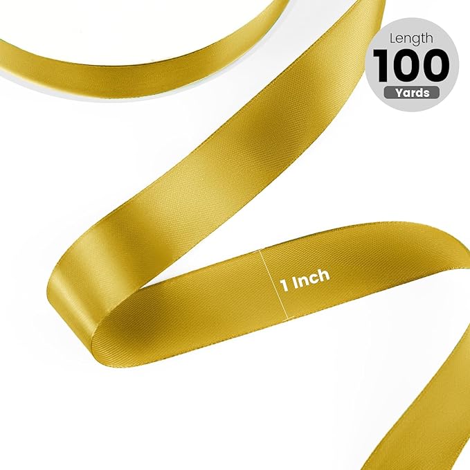 1" x 100 Yards Satin Ribbon - Dark Gold Silk Ribbon with Spool - Ideal for Gift Wrapping, Floral Bouquets, Crafts, Wedding Party Decorations, Christmas and Sewing Projects