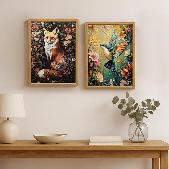 LLEEMPI William Morris Wall Art, Vintage Botanical Floral Wall Decor, Fox Flower Canvas Painting, Abstract Nature Botanical Aesthetic Picture for Living Room Bedroom Hallway Wood Framed 12x16 inch