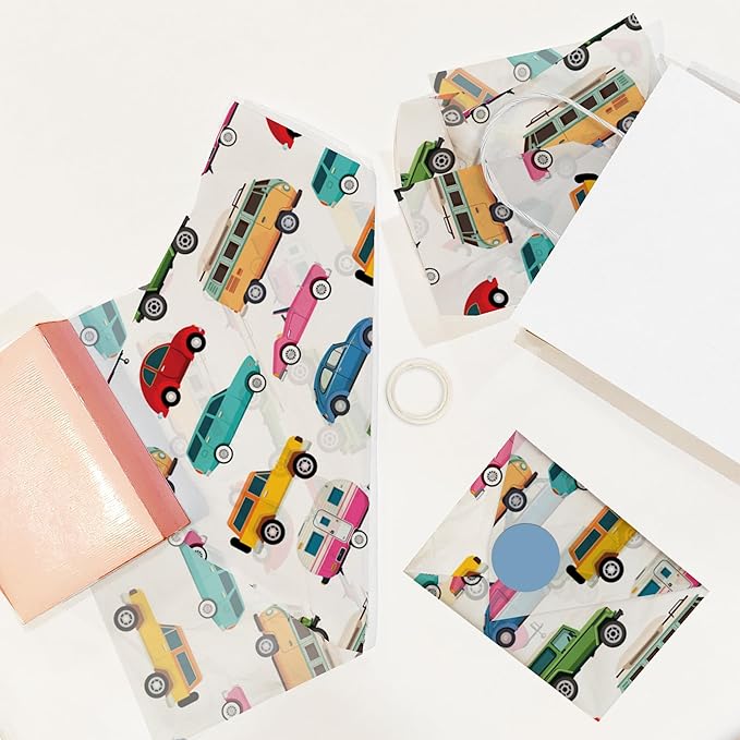 Automobiles Printed Tissue Paper for Gift Bags or Boxes and Wrapping - Cars Bulk Decorative Art Tissue Paper for Packaging and Gifting | 24 Sheets 20" x 30"