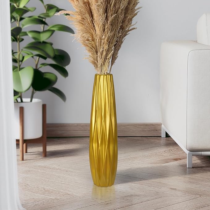 Gold Ceramic Tall Floor Vase,17.7 Inch Large Modern Flower Vases for Home Décor,Wicker Big Floor Vases Decorations for Farmhouse, Living Room,Bedroom,Standing Plastic Vase Decorative Tall