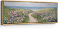 SIGNFORD Large Framed Canvas Print Wall Art Seaside Path with Wildflowers Coastal Landscape Illustrations Modern Art Relax/Calm Warm for Living Room, Bedroom, Office - 60"x20"