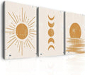 Boho Wall Art Abstract Sunshine Prints Pictures Minimalist Moon Phase Wall Decor Geometric Mid Century Sunset Canvas Paintings Artwork for Bathroom Office Living Room Bedroom Home Decoration 12x16"