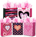 qiqee Valentine 5PCS Gift Bag with Tissue Paper Assorted Size Present Wrap Bags For Lover (3 PCS Medium Size+2 PCS Large Size)
