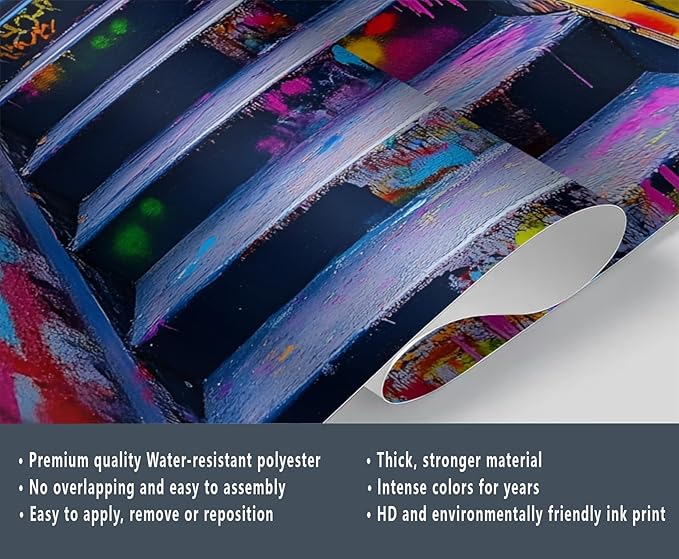 Graffiti Staircase Wall Mural, Urban Street Art 3D Wall Murals, Modern Hip-Hop Colorful Graffiti Steps Wallpaper Mural, for Living Room Bedroom Large Wallpaper Indoor Decor 169.3" W x118.2 H