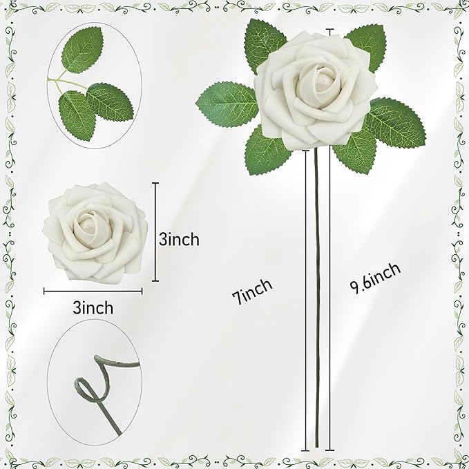 Artificial Flowers, 25pcs Artificial Rose for DIY Bouquets Arrangement, Sand White Rose Flowers Foam Fake with Stems for Wedding Shower Party Floral Arrangements Tables Home Decorations
