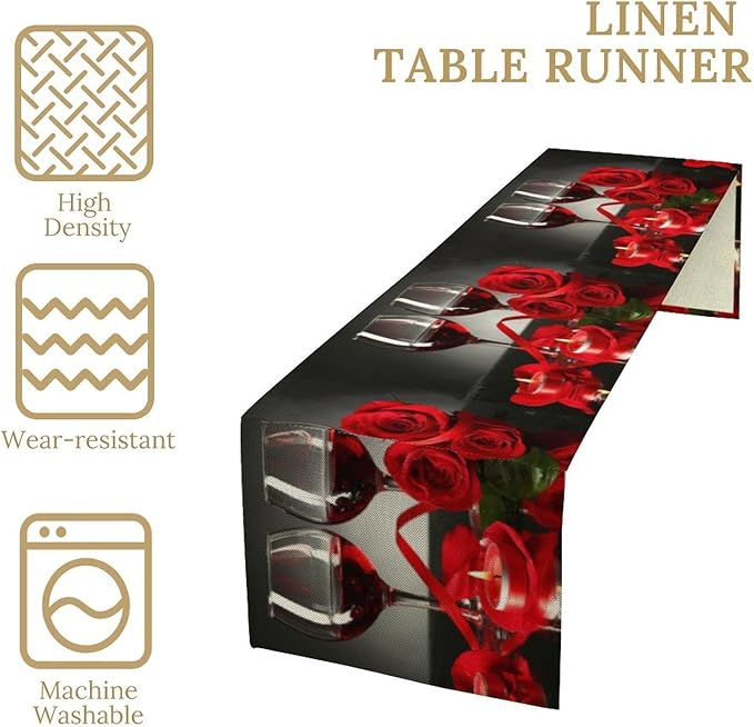 Retro Rose Red Wine Grape Print Table Runner,Table Dresser Runner, Kitchen Dining Table Runners for Indoor Outdoor Holiday Decor 13x60 Inch