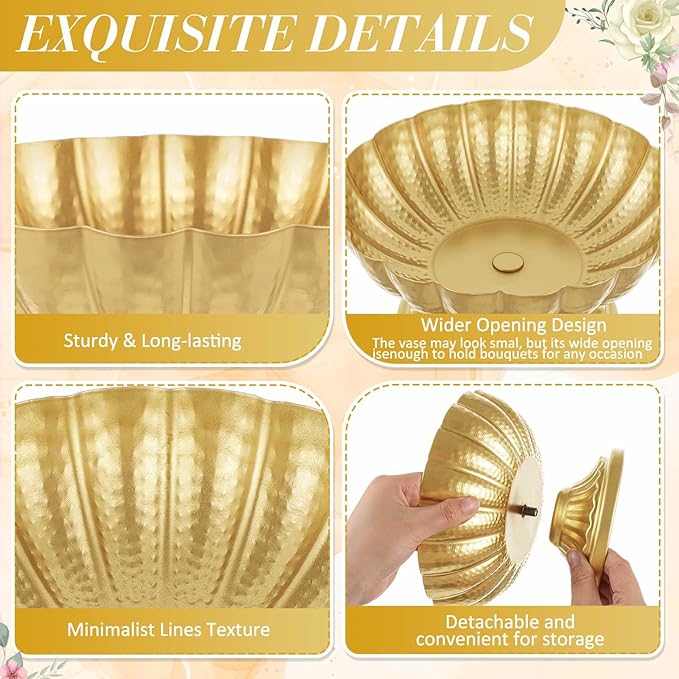 20 Pcs Metal Compote Bowl for Centerpiece Flower Holder Small Compote Vase Indoor Outdoor Flowers Fruits Plant for Christmas Wedding Home Party Decoration (Medium,Bright Gold)