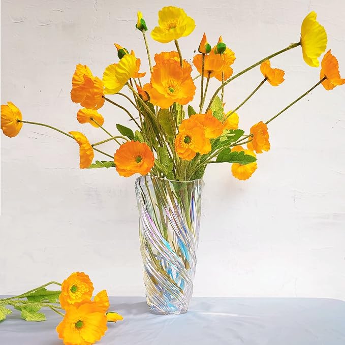 9.4" High Colorful Glass Vase,Elegant Spiral Decorative Centerpiece for Home, Office,Wedding, Stylish Glass Flower Vase