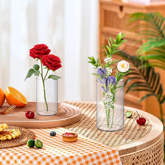 24 Pack Plastic Cylinder Vases, 6 Inch and 4 Inch Small Clear Acrylic Flowers Vases for Centerpiece Home Wedding Party, 2 Size
