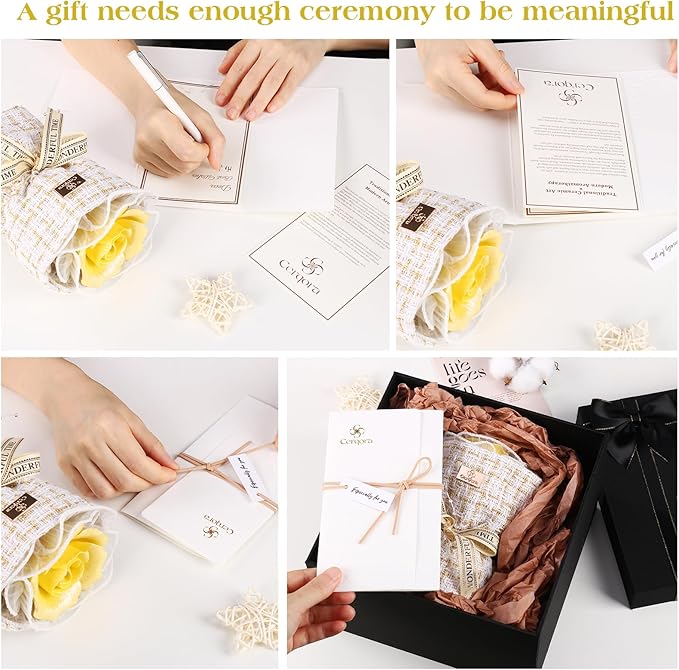 Eternal Love Ceramic Flower Bouquet - Handmade Yellow Ceramic Blossoms with Fragrance, The Perfect Luxury Gift Box for Her Anniversary/Birthday/Mother’s Day/Christmas, Includes Greeting Card