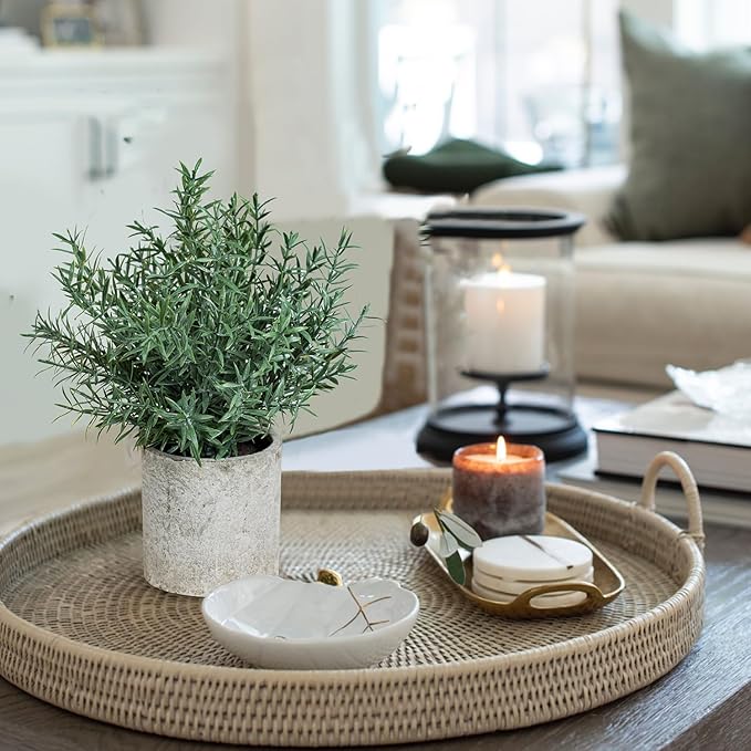 2 Pack Small Fake Plants Rosemary Potted Artificial Plants for Shelf Desk Home Kitchen Bathroom Farmhouse Room Coffee Table Decor (Green)
