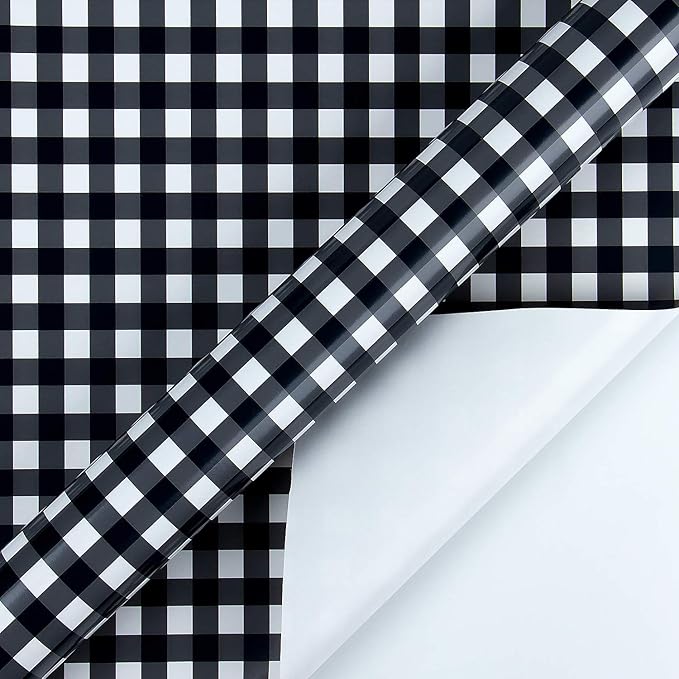 WRAPAHOLIC 30 Inch Plaid Wrapping Paper Roll - Black and White Plaid Design for Birthday, Holiday, Party, Wedding, Baby Shower Packing - 30 inch x 33 feet