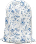 DSHFG Blue Safari Toile Chinoiserie Birthday Drawstring Gift Wrap Bags, Chinoiserie Animal Baby Shower Drawstring Gift Bags Canvas, Blue and White Small Happy Birthday Bag, Gifts for Women, 10x13 Inch